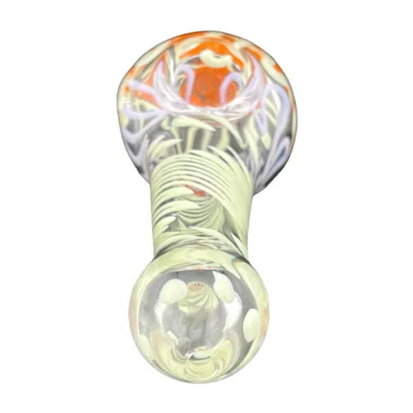 Handcrafted, transparent glass pipe with colorful, curved design for a comfortable grip. Perfect for smoking tobacco or herbs.