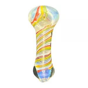 Colorful, round glass pipe with mesmerizing swirl design. Large bowl and smooth mouthpiece. Versatile for smoking or display.