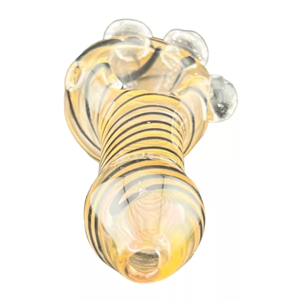 Glass pipe with yellow and black stripes, Pinky Fumed Spoon, clear and smooth surface.