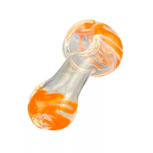 Sleek modern glass pipe with orange and white swirling design and box mouthpiece - VSACHP60.