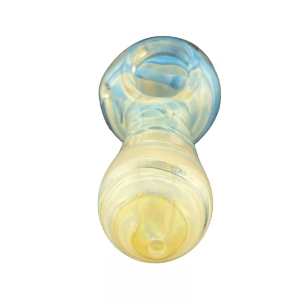 High-quality transparent swirl water pipe with blue and yellow pattern, crafted with smooth surface and well-designed base.