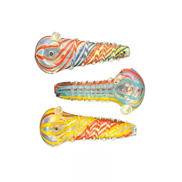 Three colorful glass pipes with unique designs - ACHP115 from Screwed Up Hp.