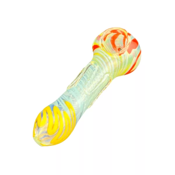 Multicolored glass pipe with abstract design and bright swirls on white background - ACHP121.