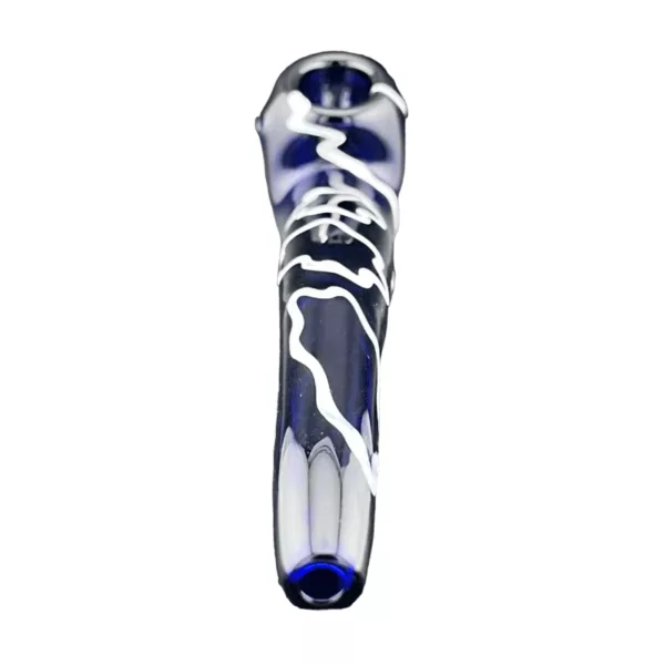 Stunning blue and white glass pipe with a swirling design for a unique smoking experience.