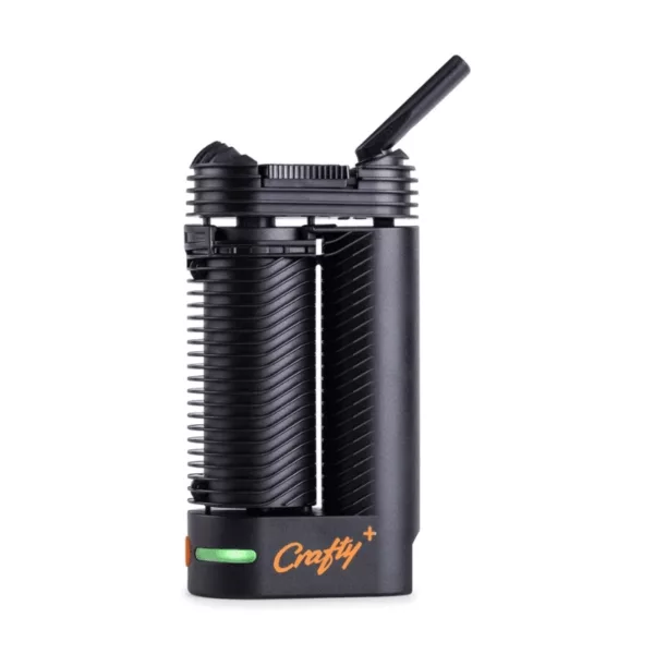 High-quality, portable herbal vaporizer with clear stash container and digital display for temperature and battery level.