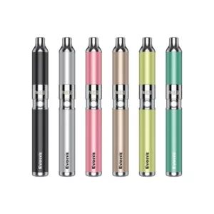 Modern and trendy e-cigarette in bright colors, perfect for young adults. Features a small light blue circle on the front to represent the battery and electronic circuit.