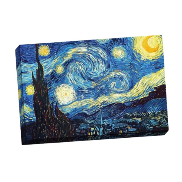 famous oil painting by Vincent van Gogh, created in 1889. It depicts the night sky over a French village and is known for its study of light and shadow.