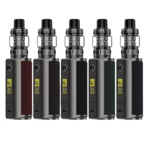 The Target 200 by Vaporesso is a sleek vapor device with a modular design, featuring a tank, coil, and battery. It has a maximum output of 200 watts and is compatible with various e-liquids. The device has a simple interface with a button for firing, adjusting wattage, and turning it on and off. It is available in various colors.