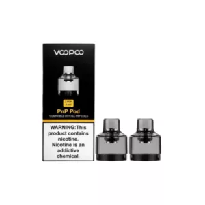 A pack of two black and clear replacement pods for the VooPoo device, with minimalist packaging and clear details.