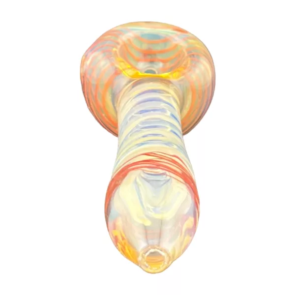 Glass pipe with yellow, orange, and red swirl design, VSACHP165.