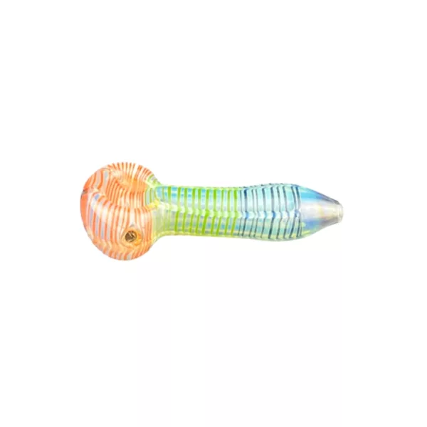 Blue, green, and orange striped 3D fume spoon with curved handle and small tip - VSACHP160.