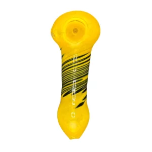Handmade Center Line Frit pipe with yellow & black stripes, small round tip - ACHP141.