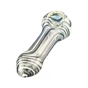 Sleek, modern glass pipe with twisted spiral design and small bowl. Perfect for smoking.