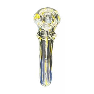 Long tube glass bong with blue and white coloring and a stem cap. VSACHP66.