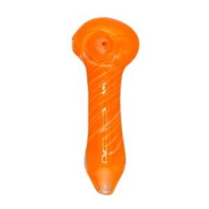 Curved orange plastic object with small hole in center. Toy or decorative item. ACHP142.