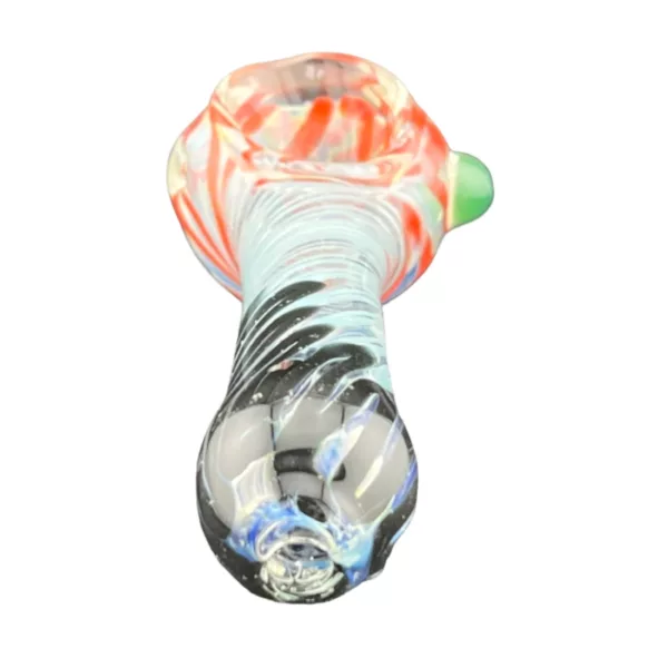 Glass pipe with colorful swirly design, clear and imperfection-free.