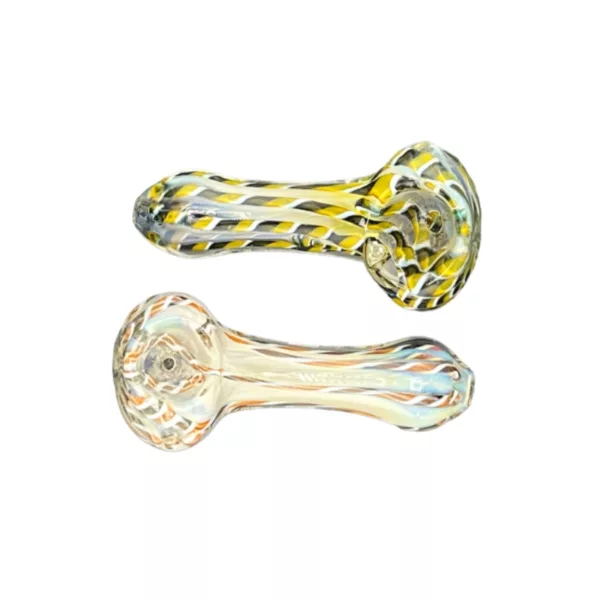 Two clear bongs with yellow and black swirl designs, available at VSACHP65 smoking company.