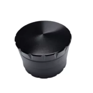 Cylindrical metal grinder with single and larger holes for herbs, black finish.
