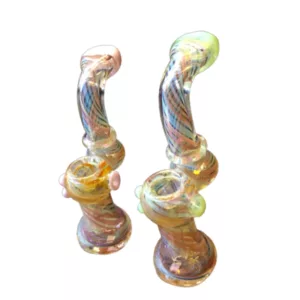 Handmade multi-colored spiral bubbler with clear glass stem and mouthpiece. RRR6 model.