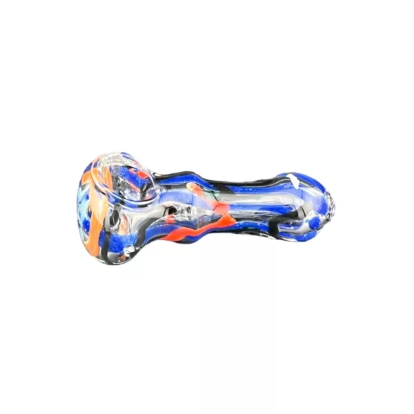 Blue and orange vaporizer with clear plastic body, metal base, and sleek design.