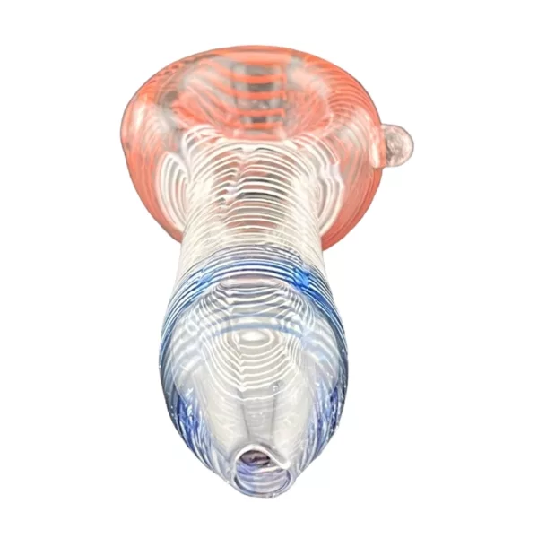 Glass pipe with spiral design in blue, red, and white, ACHP164.