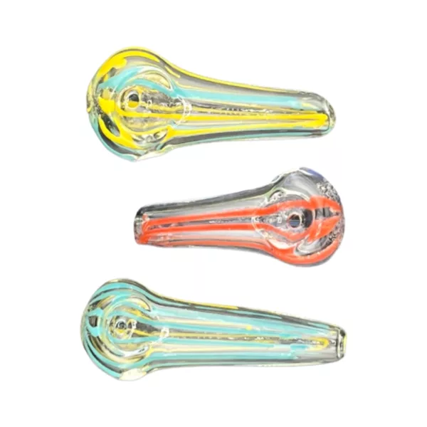 Set of three glass pipes with different colored and striped designs, part of 2.99HP V2 - ACHP101 collection.