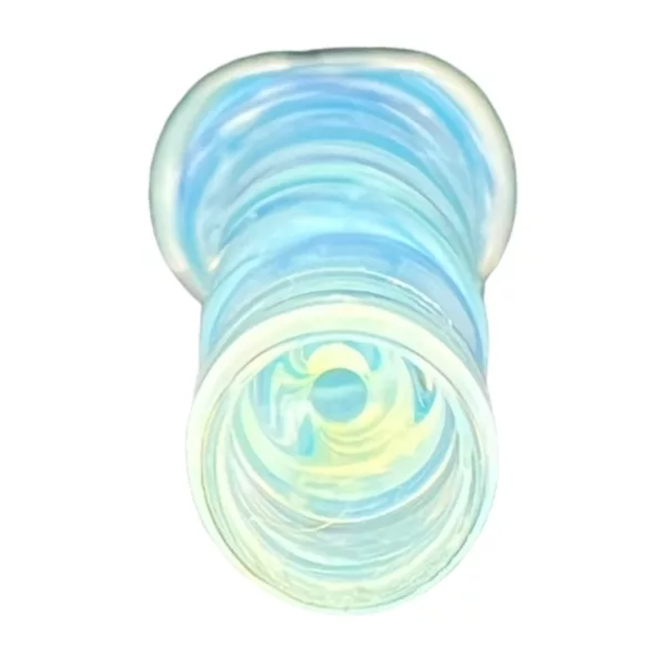 Translucent chillum with swirling design for smoking tobacco or other substances.