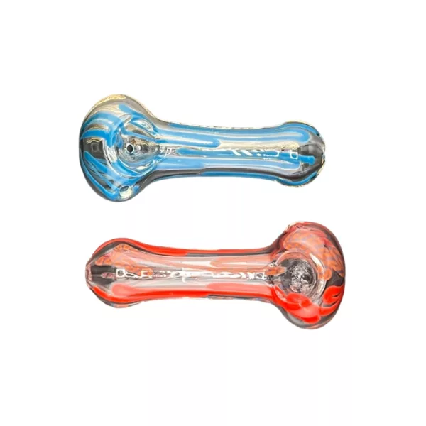 Two colorful glass pipes with smooth cylindrical shapes and designs on a white background.
