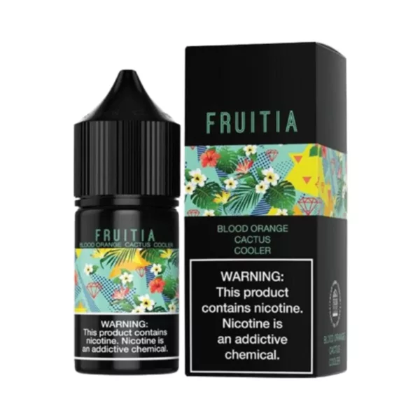 Clear bottle of e-liquid with green cap and white box, labeled 'Fruita' in white letters. Well packaged and of good quality.