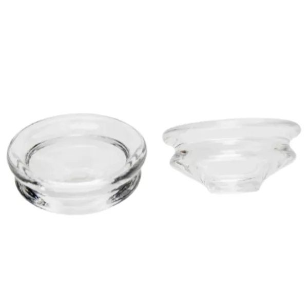 Two clear glass bowls with different size holes, BVSA148, from smoking company website.