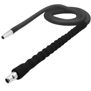 Black rubber-coated foam grip hookah hose for a smooth smoking experience. Made of metal and glass, with a plastic hose for easy use.
