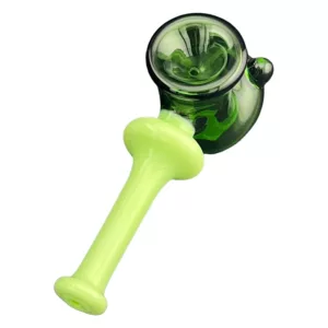 Green curved stem, black handle, round bowl, shaped like a boot - GSBHP021 Booty Hand Pipe.