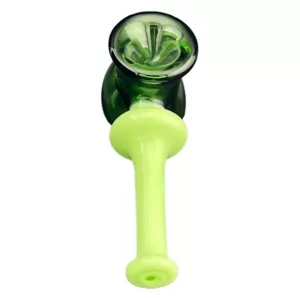 Green-stemmed, black-bottomed glass hand pipe for smoking.
