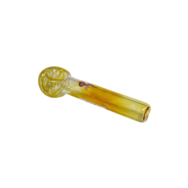 Moon jellyfish-inspired smoking pipe with clear glass bowl and stem. Translucent yellow jellyfish design on bowl.