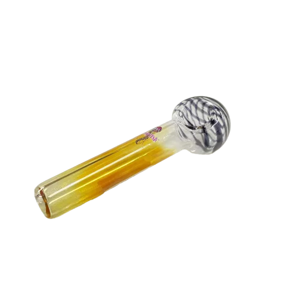 Jellyfish glass pipe with a calming blue, white, and orange design on the base and a clear, smooth stem for a relaxing smoking experience.
