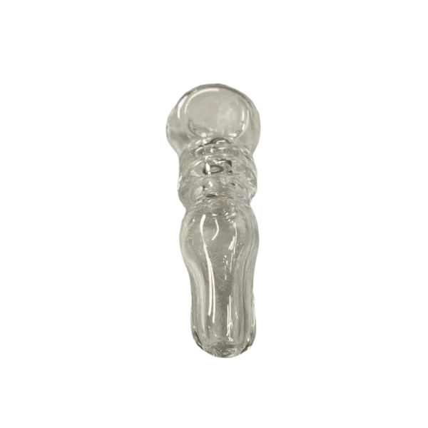 Clear glass vase shaped like a jellyfish with three tentacles and a small base. Transparent and on a green background.