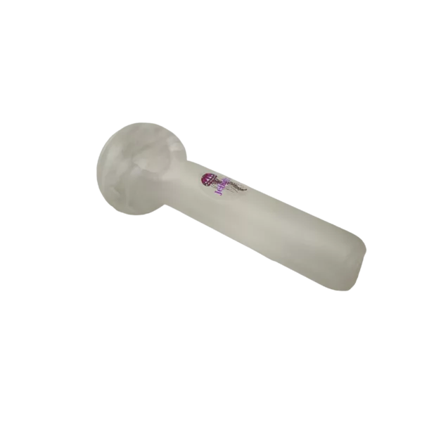 Clear glass pipe with purple and pink jellyfish on the end, featuring Jerika Medium Frosted - Jellyfish.