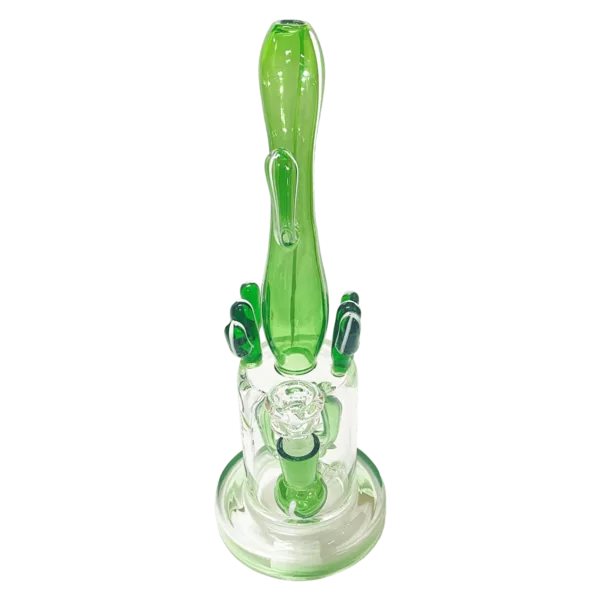 Whimsical cactus design glass waterpipe with small stem and round base. Perfect for smoking enthusiasts. #CactusJack #WaterPipe #SmokingSupplies