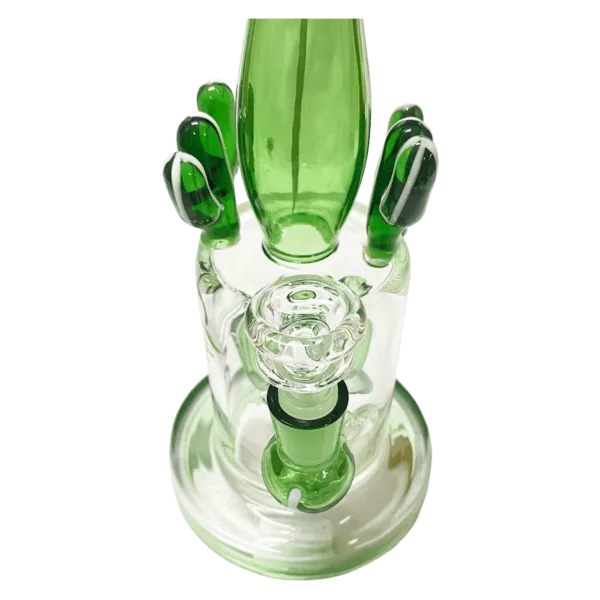 Cactus design glass bong with clear smoking pipe, stem and bowl. Small cactus on stem. CCWPD260.
