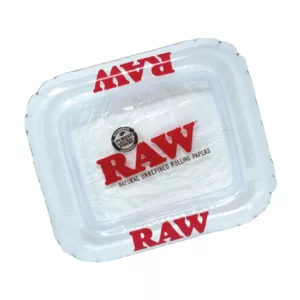 Raw branded clear plastic container with handle for holding smoking accessories. 10 x 6 in size. No other text or design.