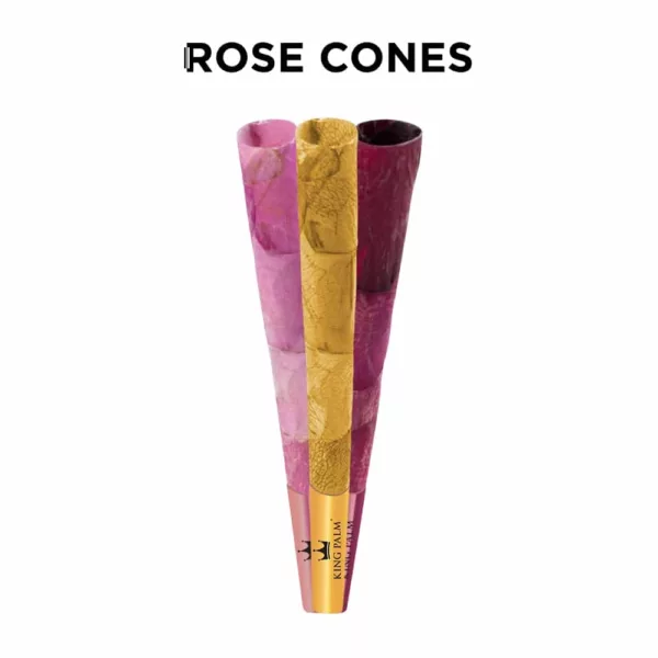 Pink and yellow paper rose cone with gold foil stamp. Elegant and vintage design.