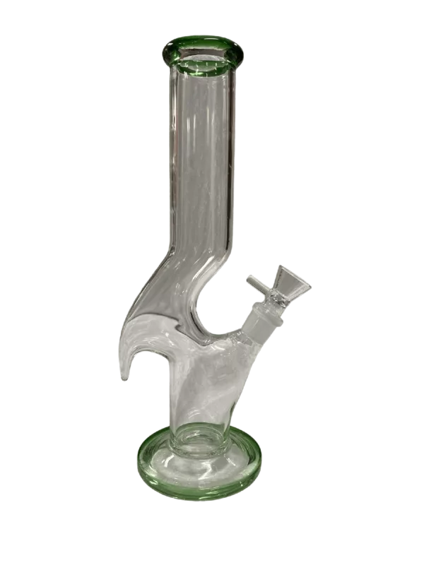 Elegant and unique glass shark fin water pipe with a clear stem and green base. Adds character with its long, curved fin and pointed tail. Small hole on the bottom and top for easy use. Perfect for any smoking enthusiast.