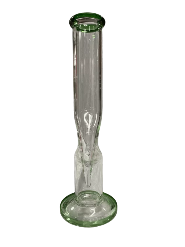 This clear glass Shark Fin Water Pipe features a long, curved stem and round, flat base. No visible decoration or design.