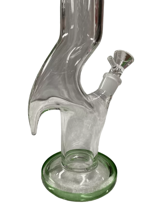 Unique glass water pipe with shark fin design on body and stem.