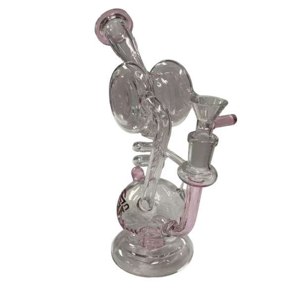 Glass water pipe with pink color, clear stem, and pink base - Yo-Yo Spring - JLD150.