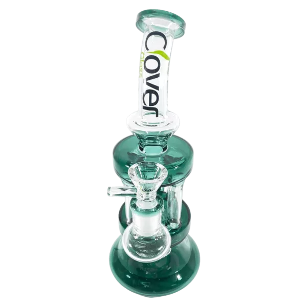 Glass water pipe with snake design and small clear bowl. Black, green, and blue highlights on snake design. Small hole on bowl top.