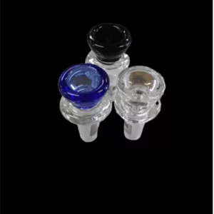 Three glass pipes of different colors (blue, clear, black) on a black background.