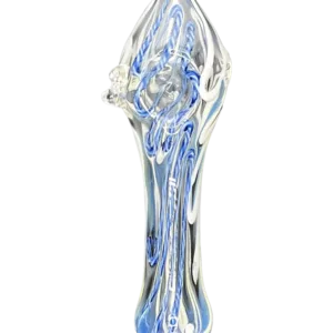 Smooth, clear blue conical glass with intricate organic design and no visible imperfections.
