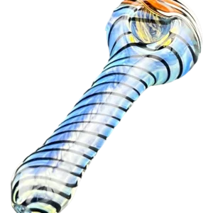 Unique blue and white striped bong with large bowl and small stem for a smooth smoking experience.