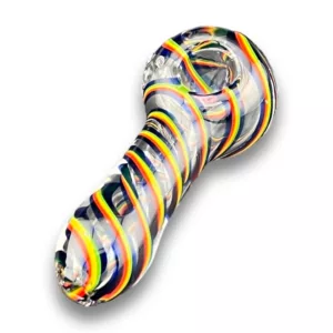 This glass pipe has a rainbow colored spiral design and is called Rainbow Express HP - CCWPF295.